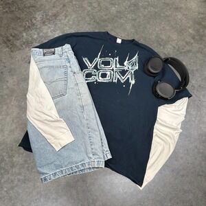 Volcom Graphic T-Shirt Mens XXL Navy Blue Vintage Y2K Skate Streetwear Boxy Fit